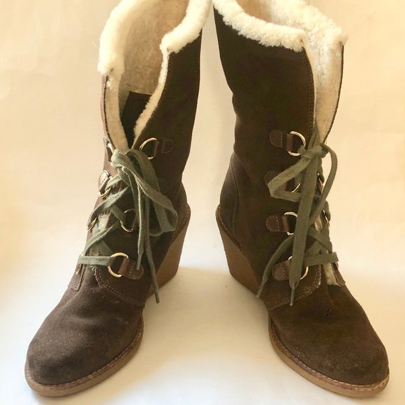 EUC Cole Haan Shearling Lace-up Boots Size 8 1/2 - Picture 2 of 5